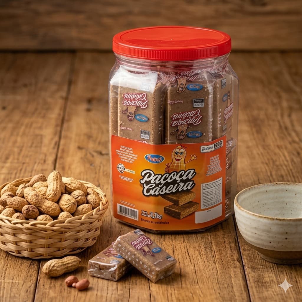 Paçoca Caseira Paluti 1,1kg Pote Com 20 Unidades 55g Cada