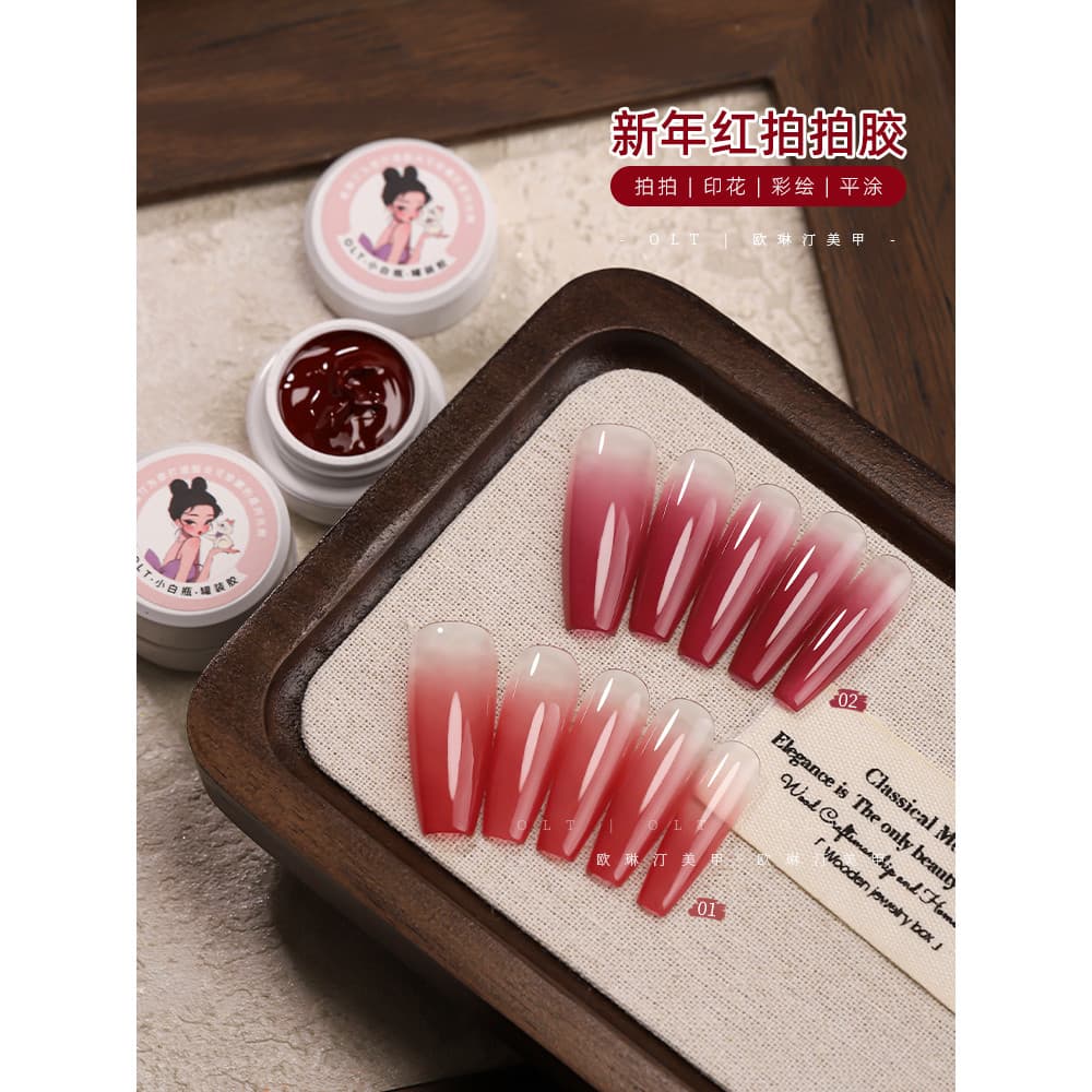 Olinting Manicure ano novo vermelho tapinhas cola gradiente pintado impressão em relevo esfregando pó revestimento plano