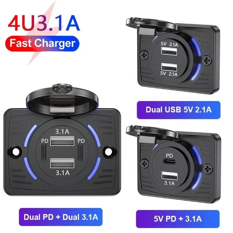 12V-24V Duplo USB QC3.0 PD 3.1A/2.1A Tomada De Carregador De Carro Carga Rápida Com Tampa Deslizante Adaptador De Painel