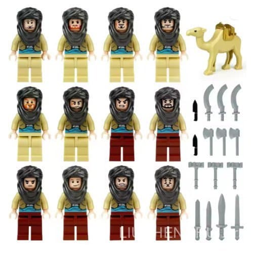 Kit 12 Blocos de Montar de Miniatura de Pastores Árabes, Dromedário e Acessórios Compatíveis com Lego RNGP