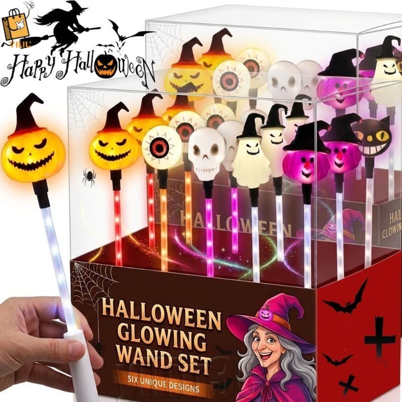 [Prim] 1/3 Unidades De Varinha Iluminada De Halloween-Adereço De Festa De Gato Preto Fantasma De Caveira De Abóbora-6 Es