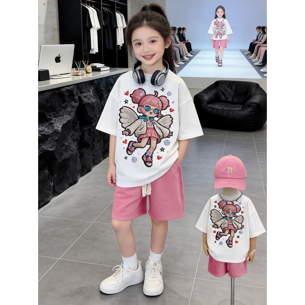 Verão novo estilo crianças camiseta de manga curta médio grande crianças soltas dos desenhos animados meninas meia manga