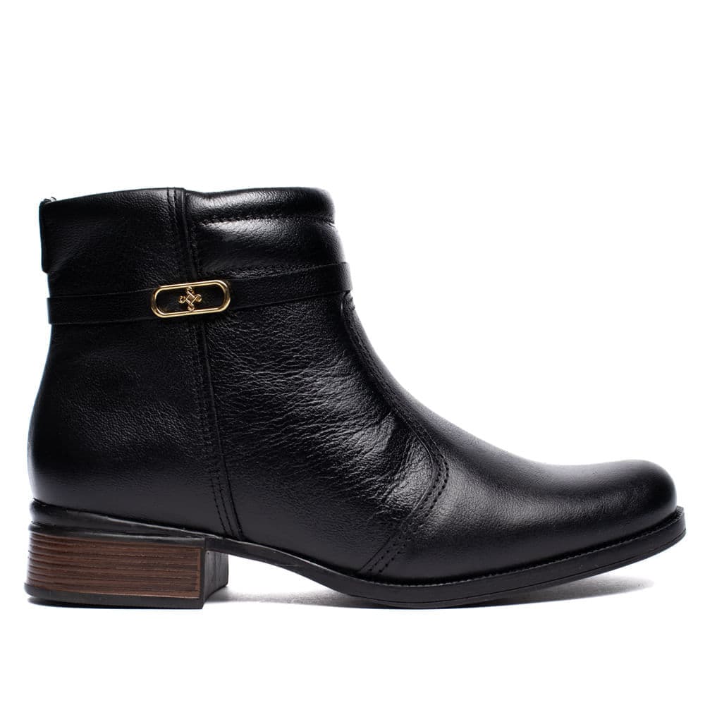 Bota Feminina Pegada Cano Curto Diana Couro Preto
