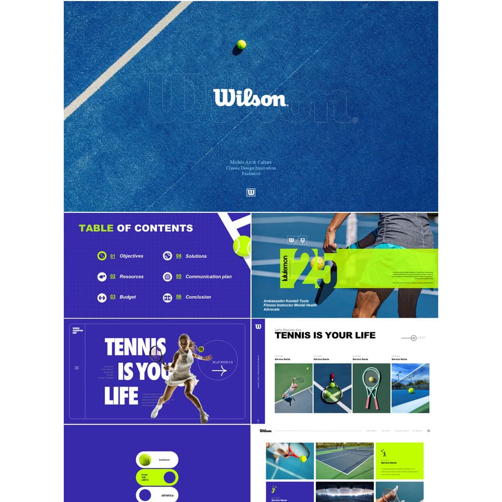 100 páginas wilson tênis ppt modelo wilson raquete de tênis basquete golfe equipamentos esportivos acessórios