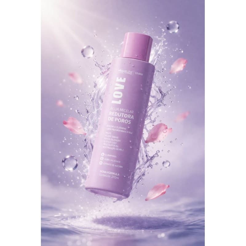 Água Micelar Redutora De Poros Max Love 290ml | Limpeza Profunda,tonifica a pele, Controla Oleosidade E Brilho, Vegano