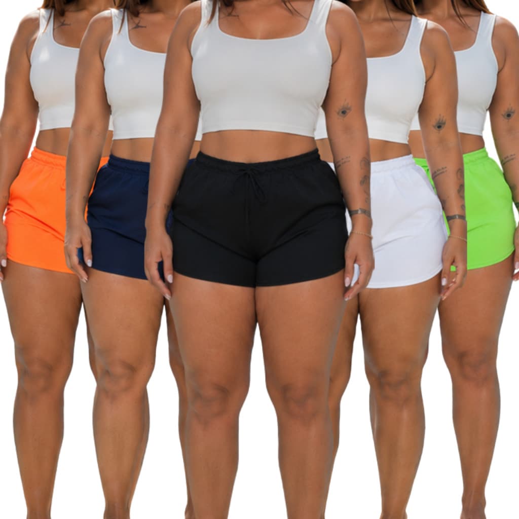 Kit 5 Short Shortinho Feminino Academia Bermuda Tactel P a Plus Size Moda Praia Tecido Leve Caminhada