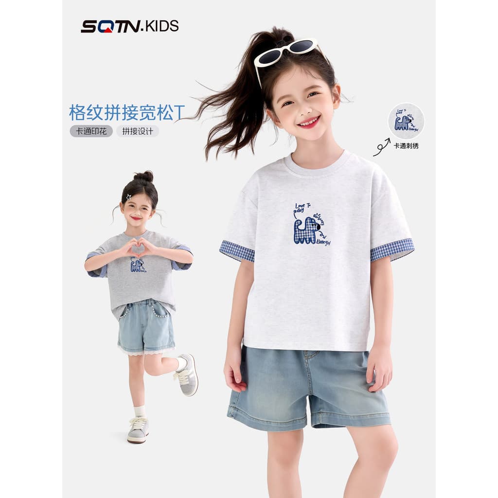 Meninas camiseta de manga curta verão 2026 novo estilo roupas infantis grandes meninas soltas casuais meia manga Tops in