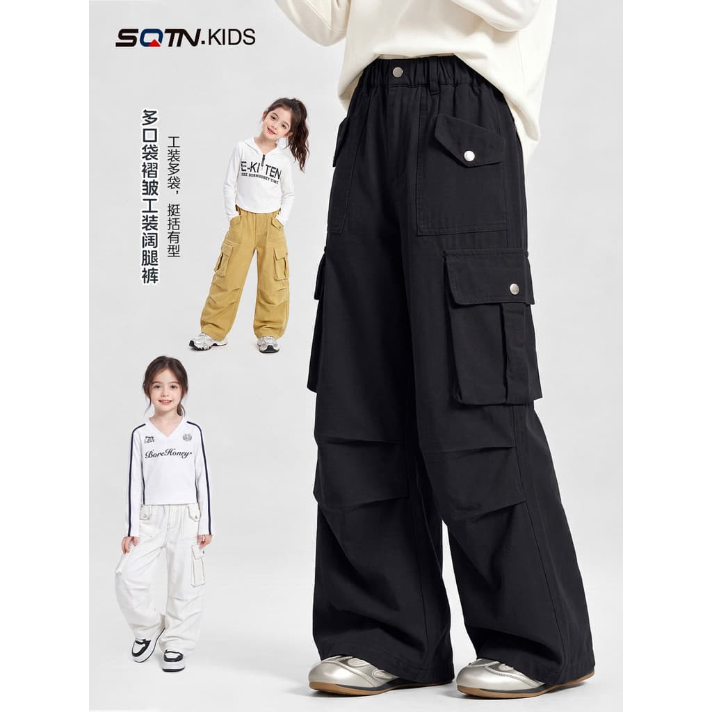 Macacão para meninas outono 2026 novo estilo estilo ocidental meninas grandes calças de perna reta de perna larga roupas