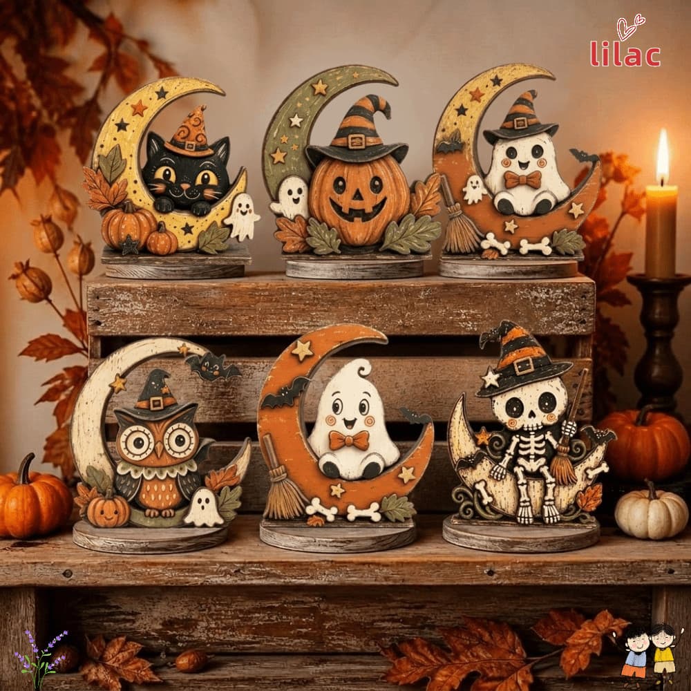 Placa De Mesa De Halloween LILAC , Decoração Com Madeira Compensada Vintage Bandeja Em Camadas De 10 Cm