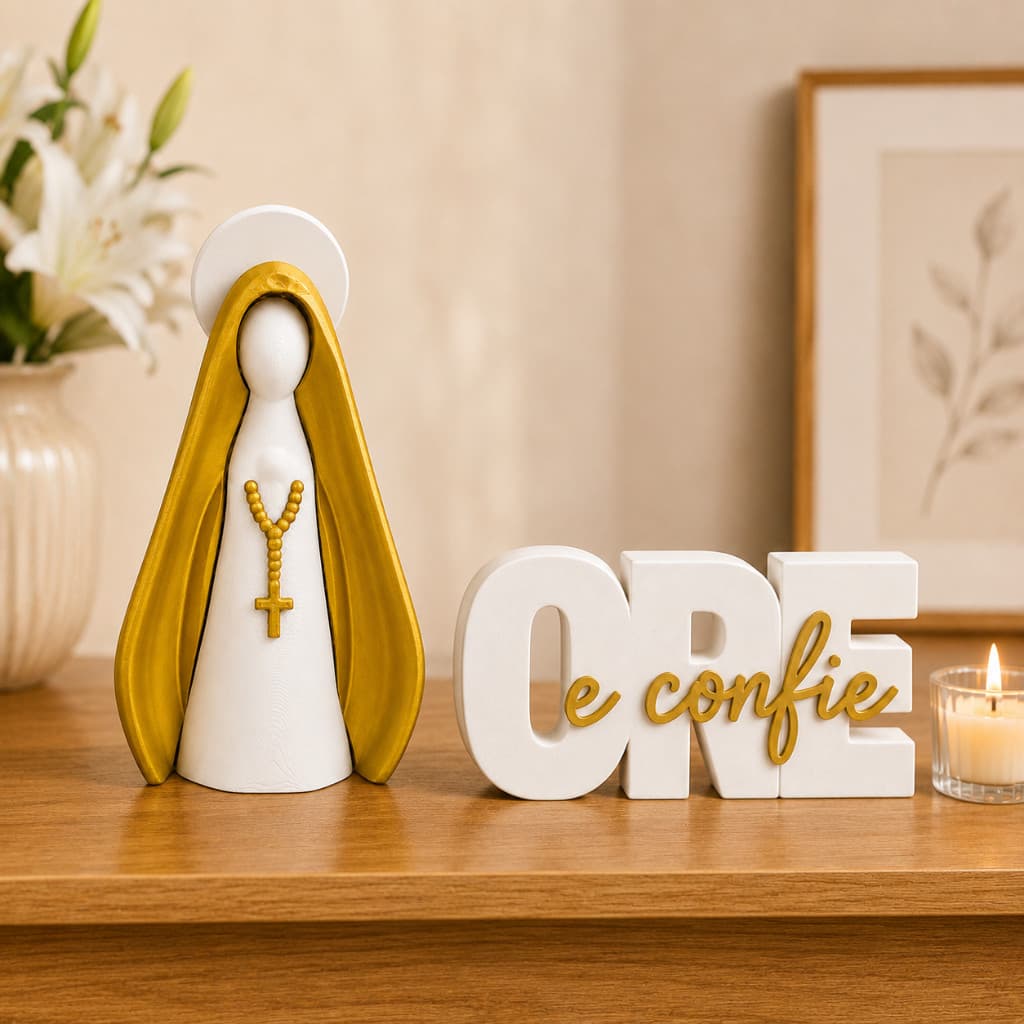 Kit Cantinho de Oração Nossa Senhora Com Letreiro Ore e Confie Para Decoração