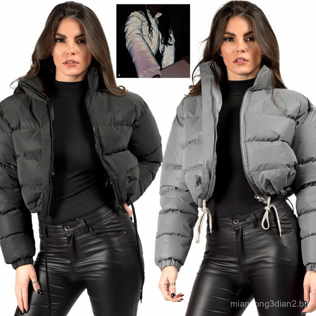Jaqueta Sopradora Feminina , Casacos Femininos De Inverno , Manga Comprida , Sólida , Gola Solta , Grossa , Fecho Com Zí