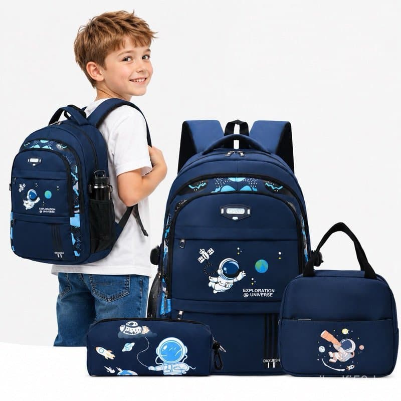 Conjunto de Mochila Escolar Infantil 3 em 1 – Inclui mochila escolar + lancheira térmica + estojo de grande capacidade