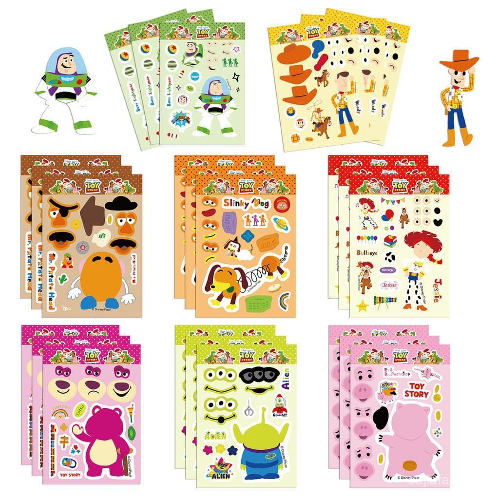 8 Folhas De Desenhos Animados De Joguetes , Faça Um Rosto , Quebra-Cabeça Você Mesmo , Montagem De Adesivo De PVC À Pro