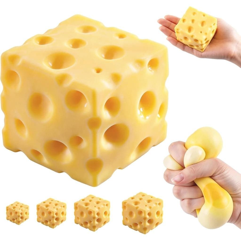 Queijo Squishy – Brinquedos Sensoriais Antiestresse, Cubo Squishy Quadrado para Alívio do Estresse, Brinquedos de Aperta
