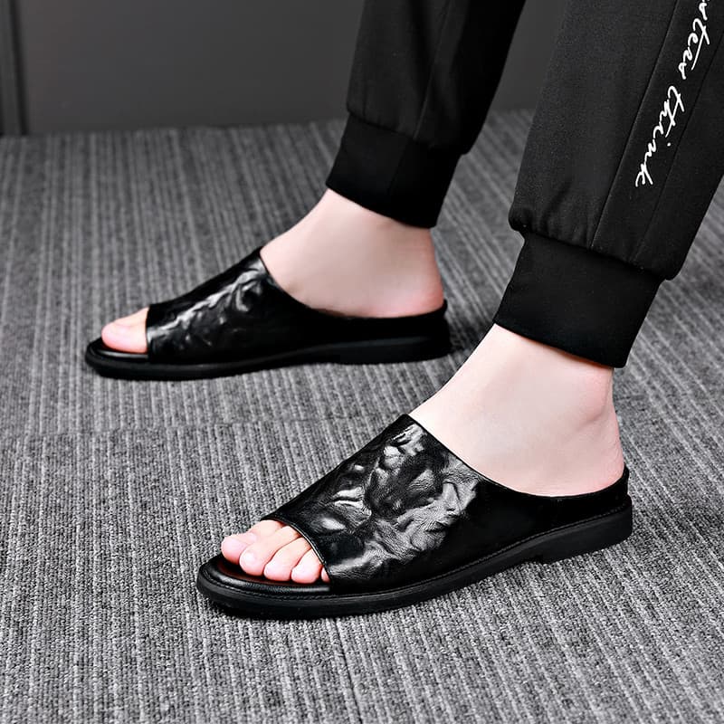 High-End chinelos de pele de carneiro masculino verão ao ar livre usar ao ar livre sapatos de praia de couro genuíno Ant