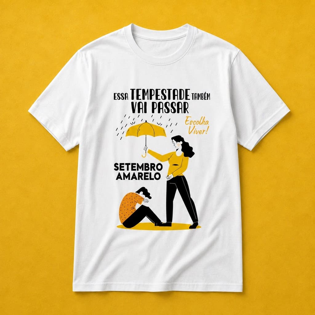Camiseta Setembro Amarelo Acolhimento e Força Unissex Algodão Uso Diário Leve e Confortável