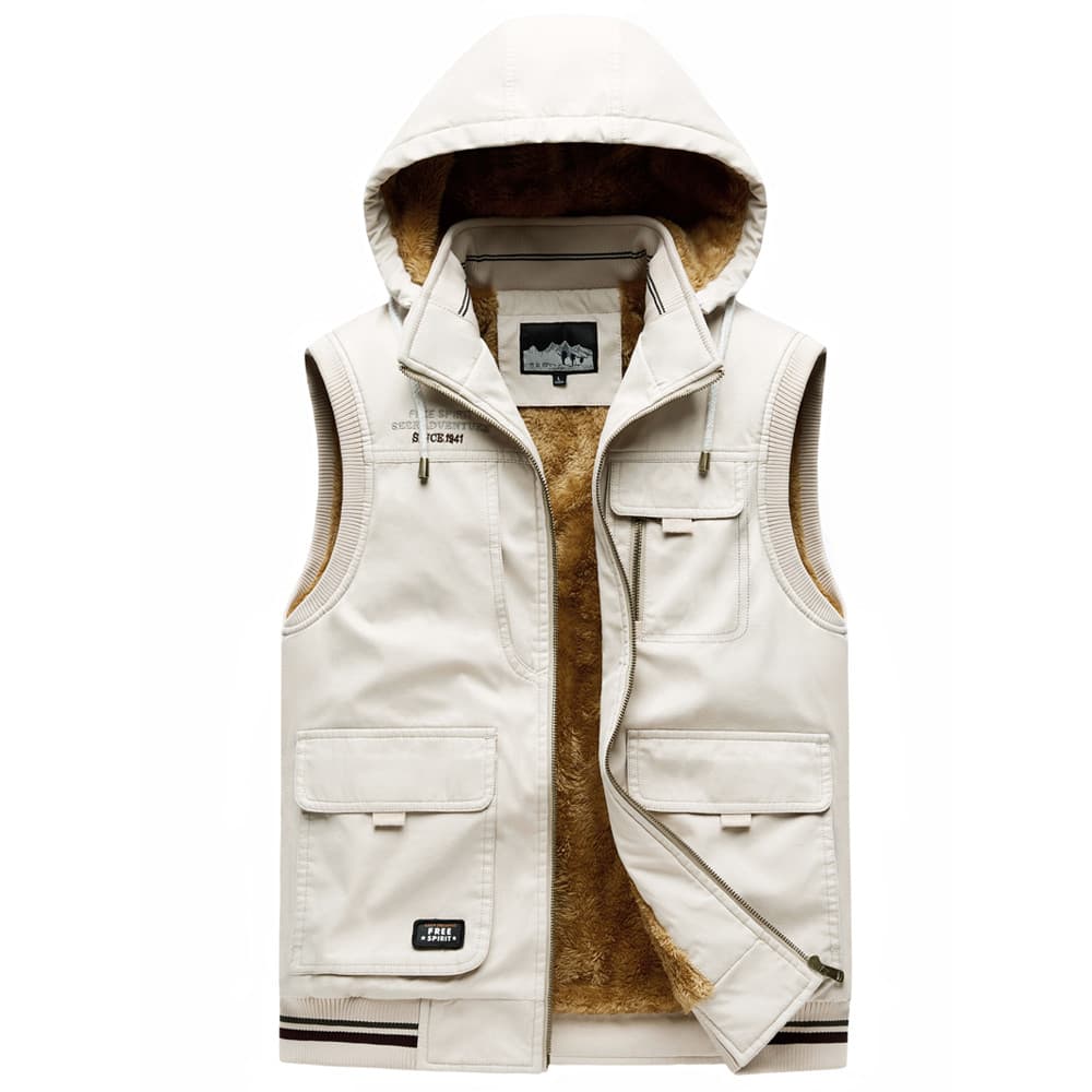 Colete ao ar livre masculino outono inverno forro de lã engrossado pai colete masculino Multi-bolso inverno quente colet