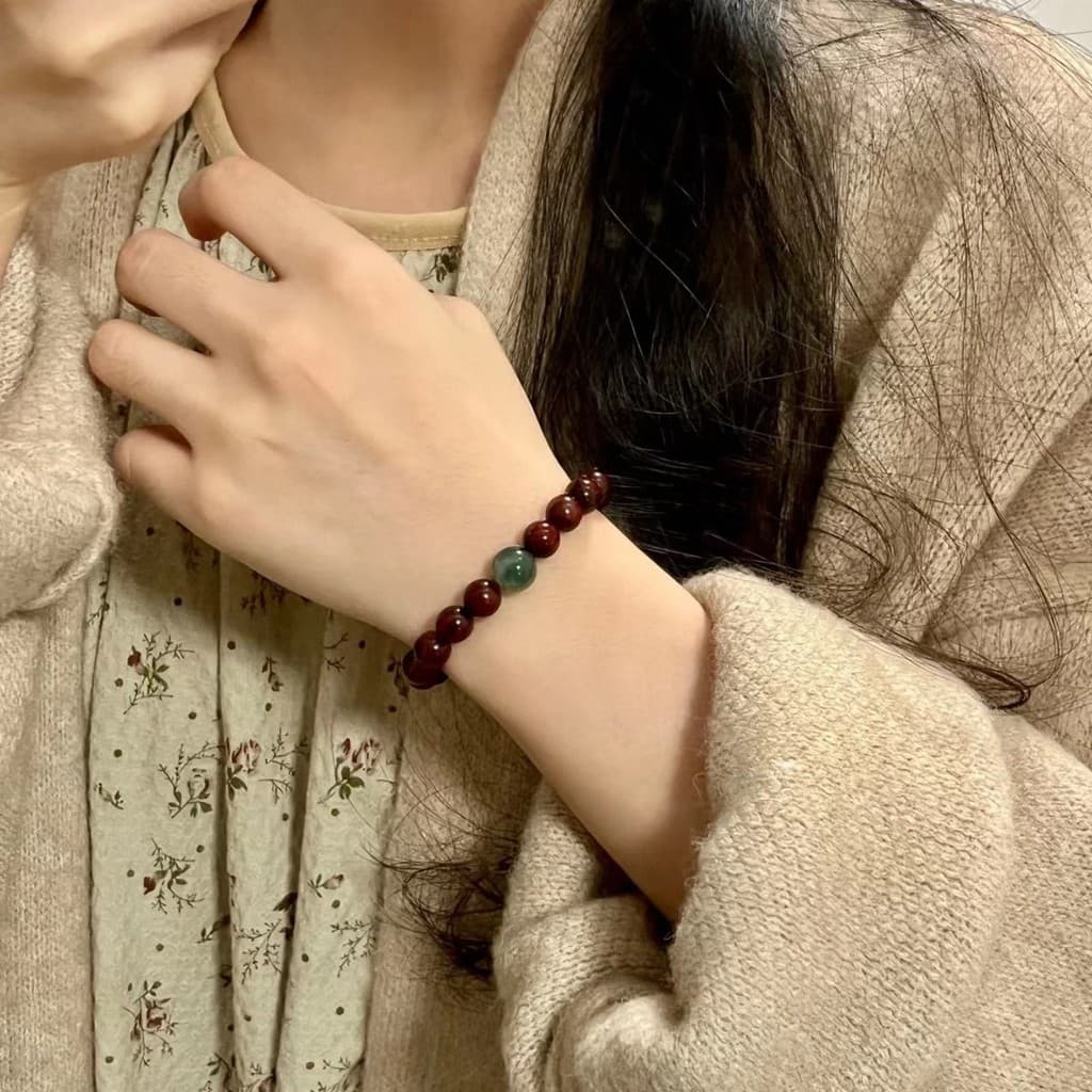 Pulseira de jacarandá natural de folhas pequenas, contas de oração budistas, de um só laço, unissex, com ágata marmoriza