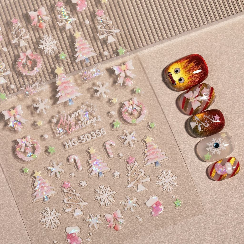 Adesivos de unhas de Natal 5D em relevo Papai Noel Adesivos de unhas Adesivos de unhas de Natal