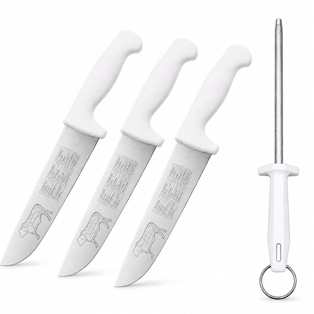 Kit Faca Açougueiro + Chaira Profissional 38cm Aço Inox Afiador Amolador para Churrasco Cozinha
