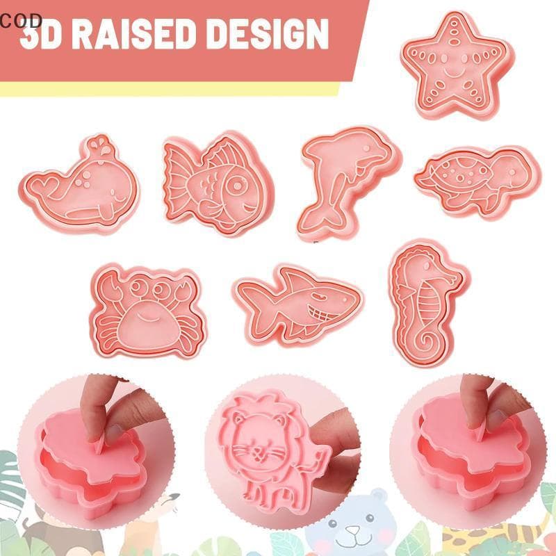 [gla] 8 Peças Moldes De Prensa De Biscoitos DIY 3D Estéreo Padrão De Desenho Animado Ferramentas De Cozimento Antiaderen