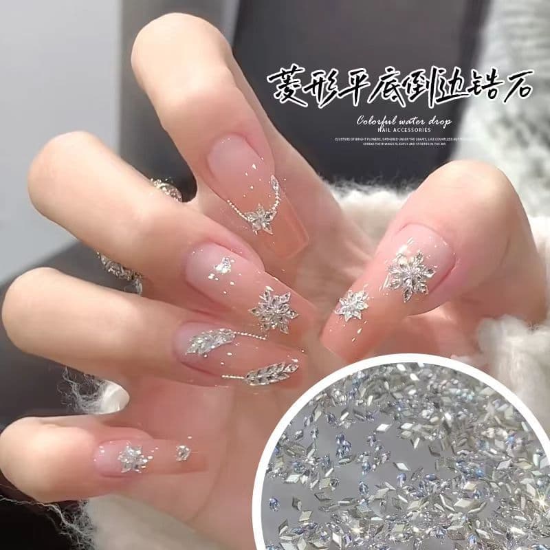 Alta qualidade Mini diamante chanfrado zircão Manicure piscando tamanho pequeno fundo plano floco de neve prego trigo or
