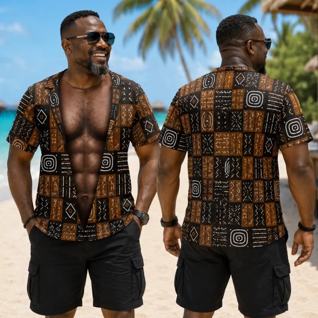Camisa Havaiana Masculina Engraçada Com Estampa Muscular Falsa 3D , Novidade Floral Leopardo Étnico Manga Curta Botão Pa