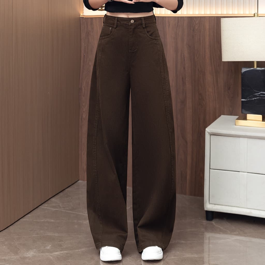 2026 início do outono feminino exército verde cintura alta mais magro olhar Drape cimitarra Jeans Casual calças de perna