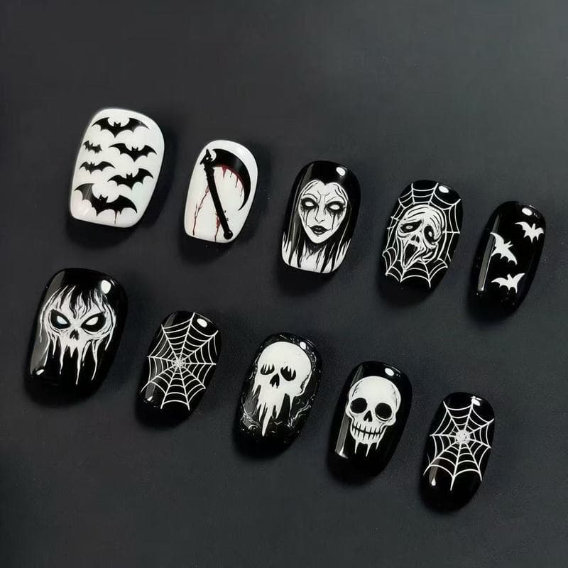 Estoque pronto Teia de aranha de Halloween usando unhas tema gótico escuro de Halloween legal cultura Saya novo remendo