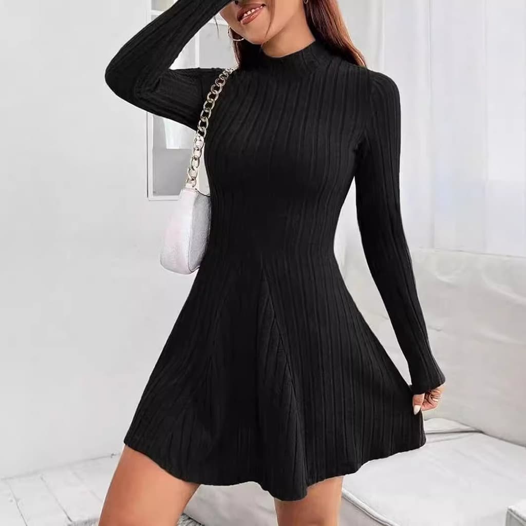 2026 Outono Inverno Novo Estilo Roupas Femininas Transfronteiriças ins Slim-fit Meio Gola Alta Cintura Estreita Saia Lin