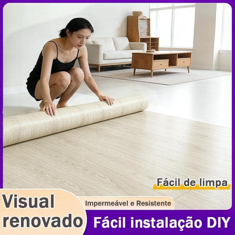 Adesivo Para Piso PVC Textura de Madeira Autocolante Para Chão Alta Qualidade Cor Marrom Claro 5m X 61cm