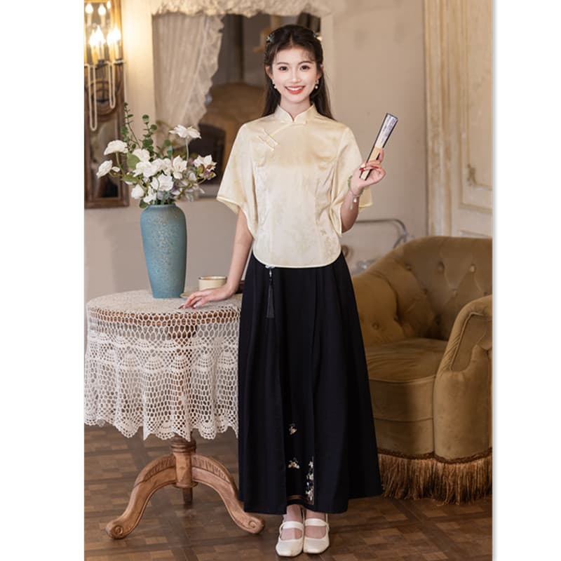 Estilo étnico Cheongsam topo conjunto de duas peças 2026 primavera verão novo estilo jovem estilo literário estilo Prepp