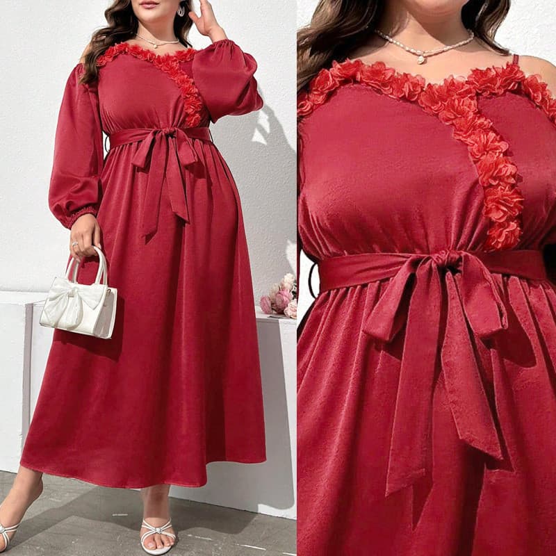 Vestido Feminino Plus size Vermelho Fora Do Ombro