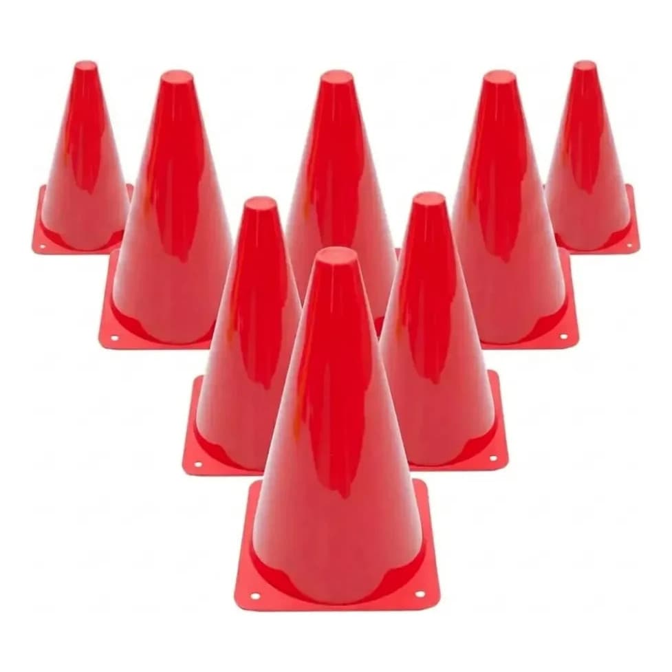 Kit com 8 Cones de Treinamento Vermelhos para Exercícios, Agilidade, Esportes e Demarcação