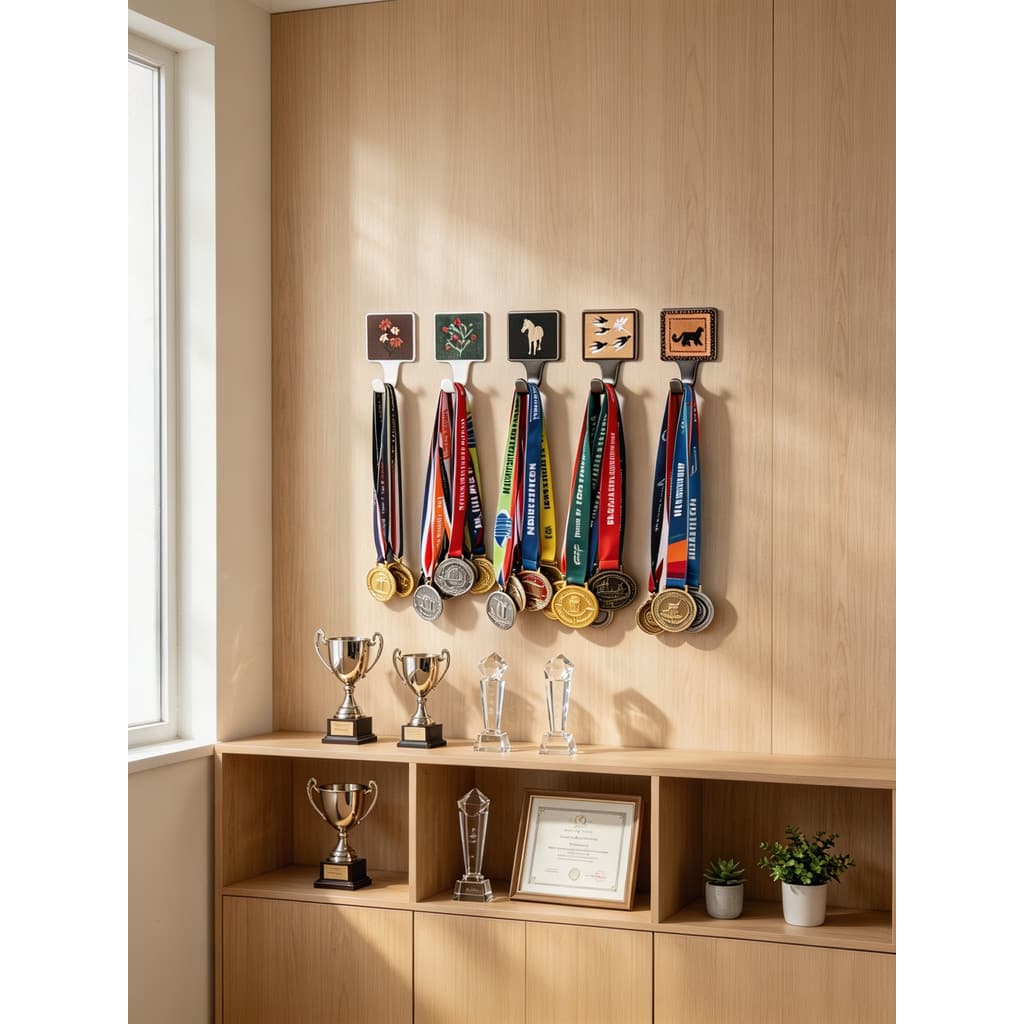 Maratona medalha expositor parede perfuração-livre medalha gancho jogos manter medalha crachá prateleira