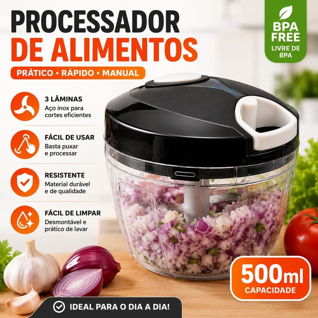 Processador de Alimentos Manual Triturador Cortador de Legumes Frutas Alho Cebola