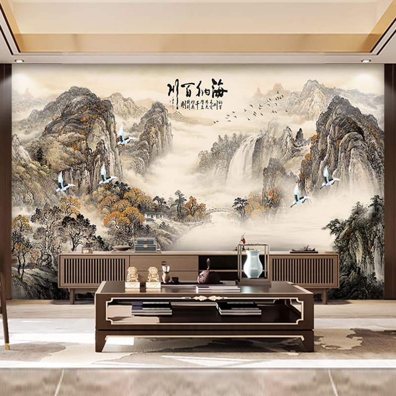 Novo estilo chinês fundo de TV Mural escritório Hotel papel de parede 8d Heina Baichuan montanha água papel de parede sa