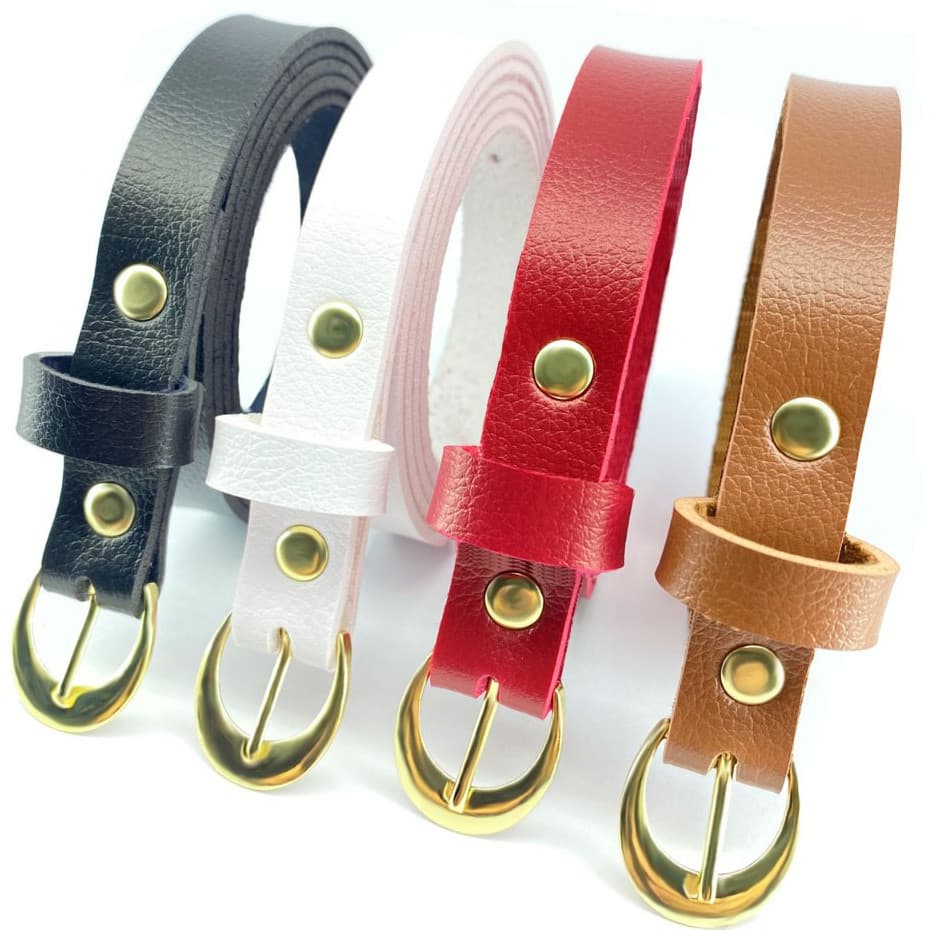 Kit de 4 cintos femininos com fivela dourada, finos e delicados