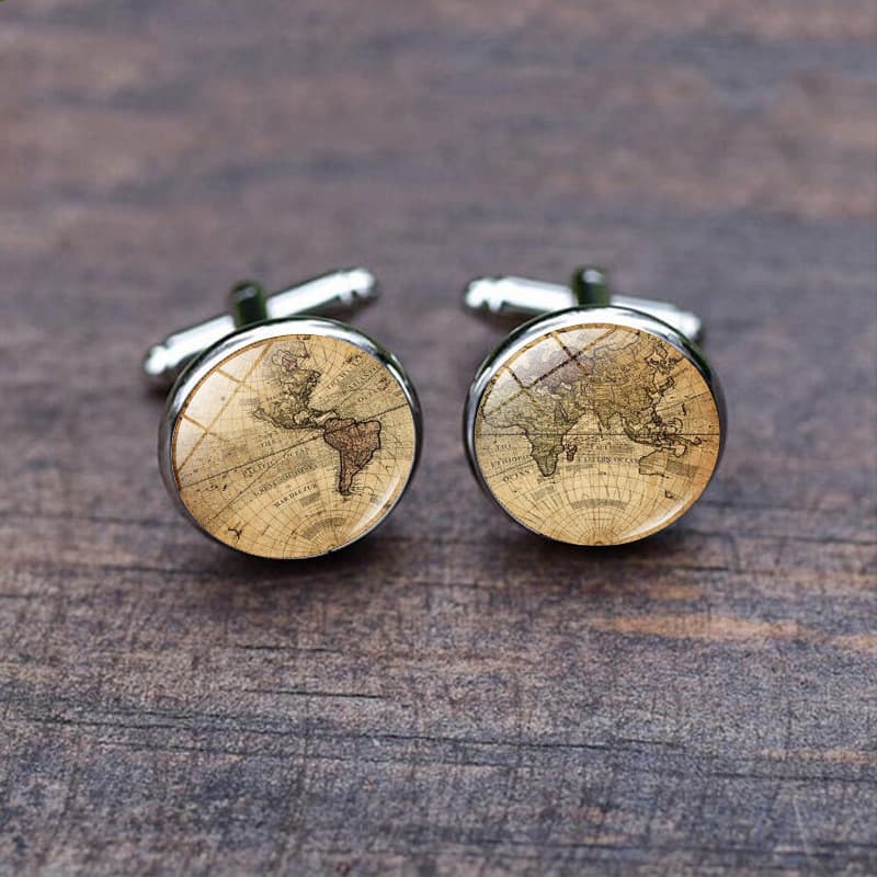 Novo produto Retro mapa do mundo tempo Gem abotoaduras moda masculina camisa roupas abotoaduras francesas manguito Studs