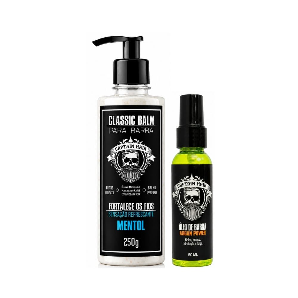 Kit Balm Mentol para Barba 250g e Óleo Barba Argan 60ml Captain Hair