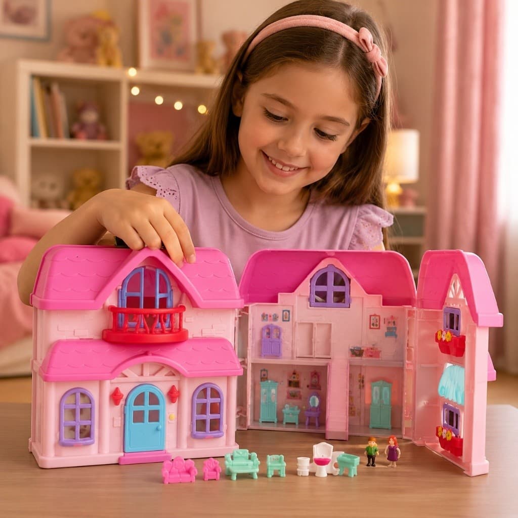Casa Boneca Infantil Maleta Portatil Brinquedo Luz Som Moveis Acessorios Divertida