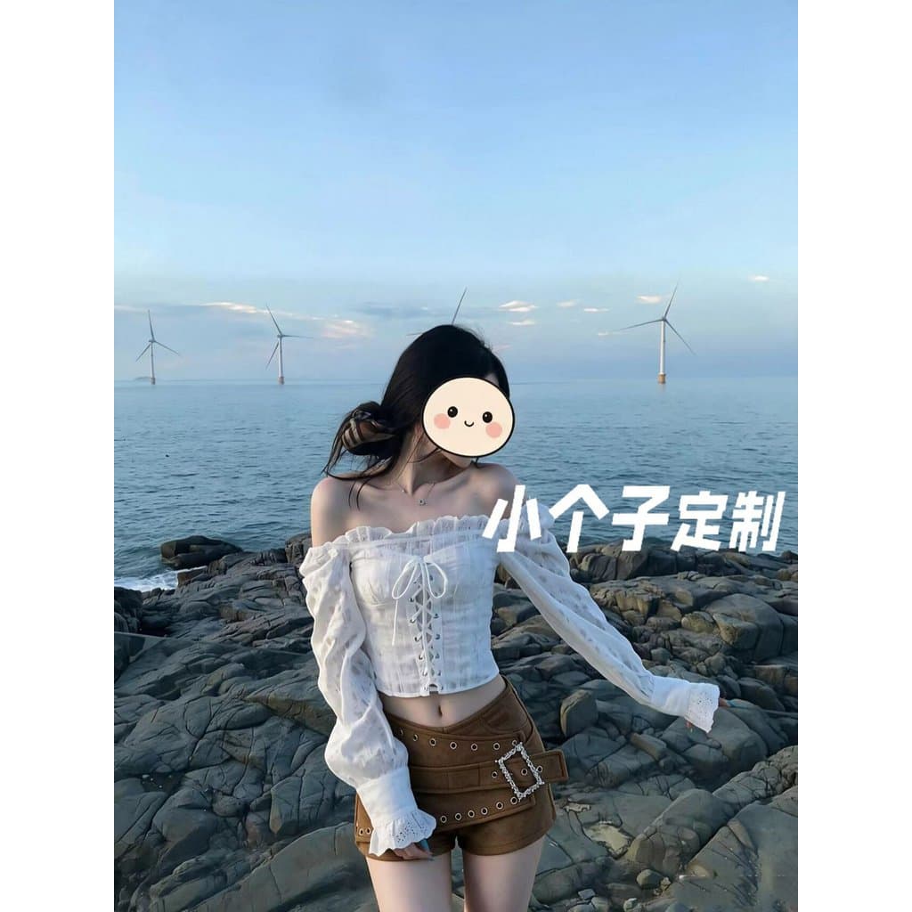 Terno roupas femininas 2026 novo estilo pequeno laço branco amarrado camisa de um ombro superior calças de saia de cintu