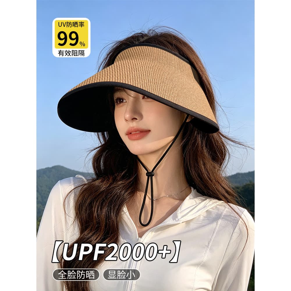 Chapéu de sol feminino verão vazio topo chapéu de palha UPF2000 + Anti-ultravioleta chapéu de sol dobrável aba grande ch