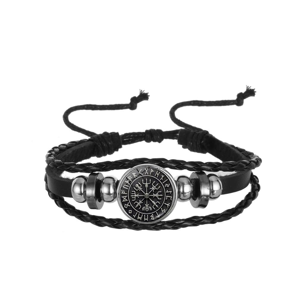 Nordic Viking pirata bússola pulseira feminina Retro mão-tecido pulseira de couro jóias