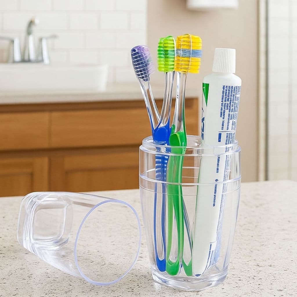 Porta Escova Dente Pasta Tampa Uz Plástico Transparente Organizador Banheiro