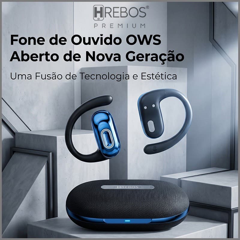 Hrebos EB-220 Neckband Hwave Fone Bluetooth Aberto Sem Fio Bateria de longa duração, confortável de usar.