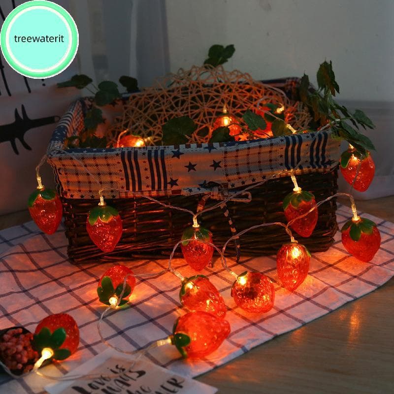 treewaterit Bonito Vermelho Morango Luz Corda Decoração Do Quarto Das Crianças Lâmpada 10 Lâmpadas LED Iluminação Brilho
