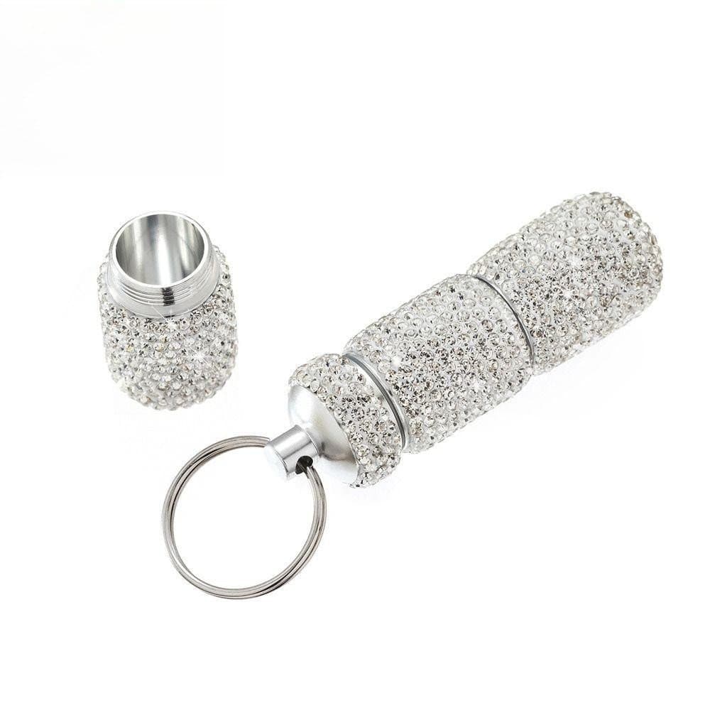 MAOYE66 Chaveiro Brilhante Para Comprimidos , Mini Caixa De Armazenamento De Fofa De Strass , Pingente De Garrafa Organi