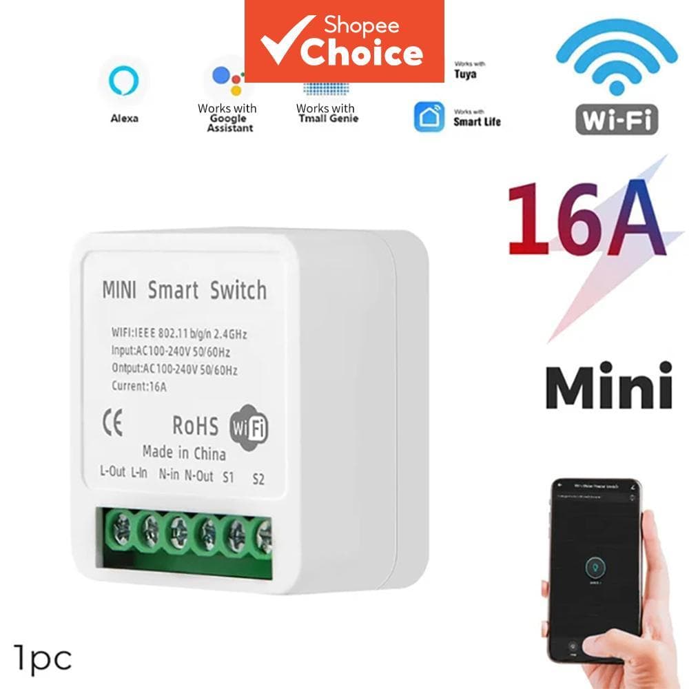 Módulo Inteligente WiFi AXUS Mini 16A - Controle 2 Vias, Temporizador, Compatível com Alexa e Google Home, Aplicativo