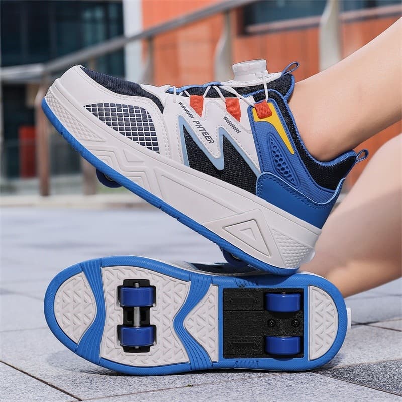 Sapatos de corrida de quatro rodas 2026 novo estilo quatro estações meninos meninas crianças botão automático psiquiatra